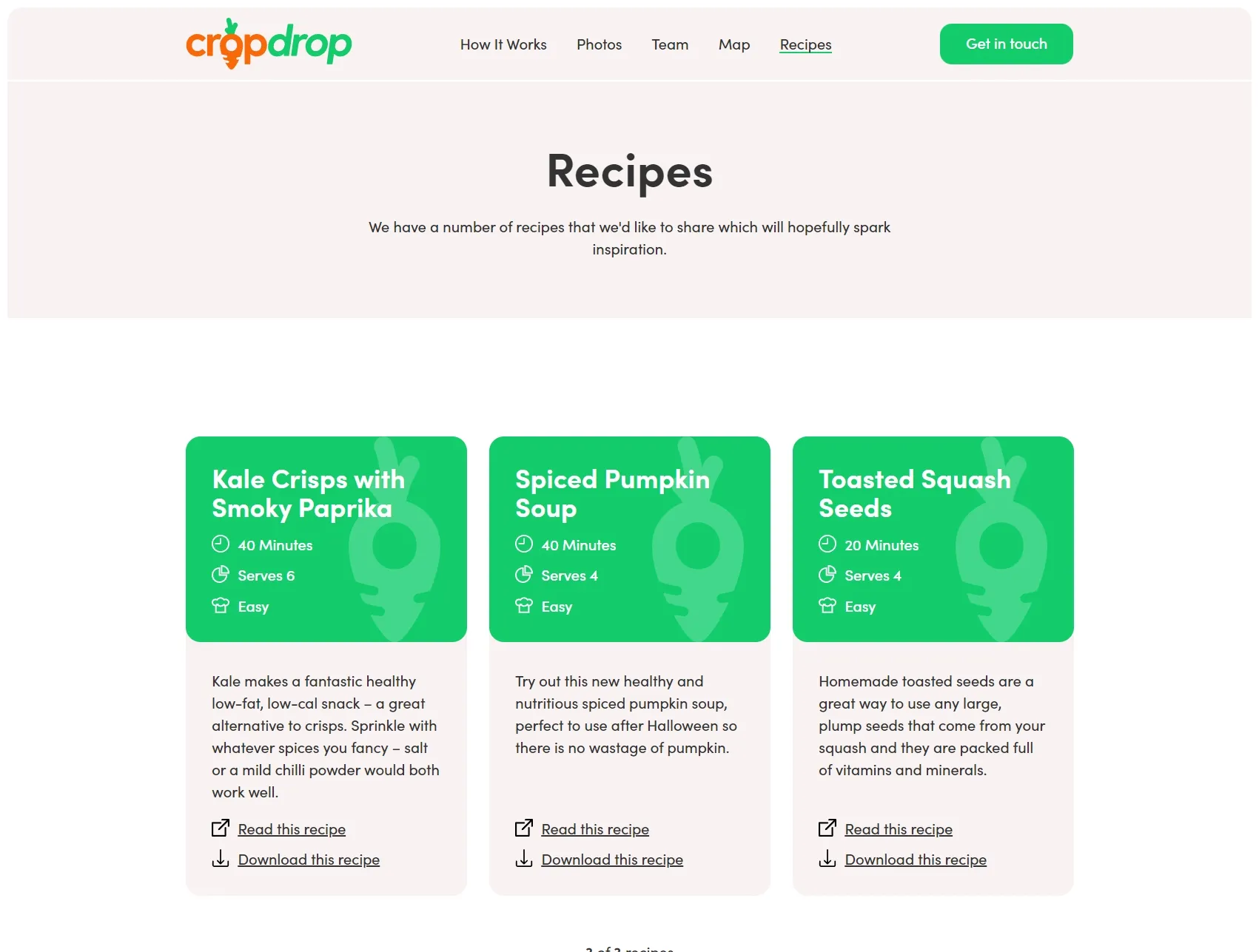 CropDrop Website - Recipe Page