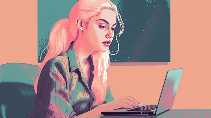 A woman working on a laptop illustration